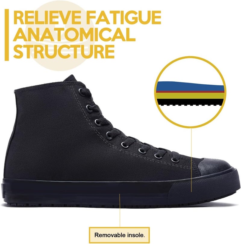 Convole Non-Slip Work Shoes for Men & Women, Unisex Oil & Water Slip-Resistant Sneakers for Food Service, Black High Top Restaurant Server Boots, Comfortable Casual Stain Resistant Chef Kitchen Shoes - Image 5
